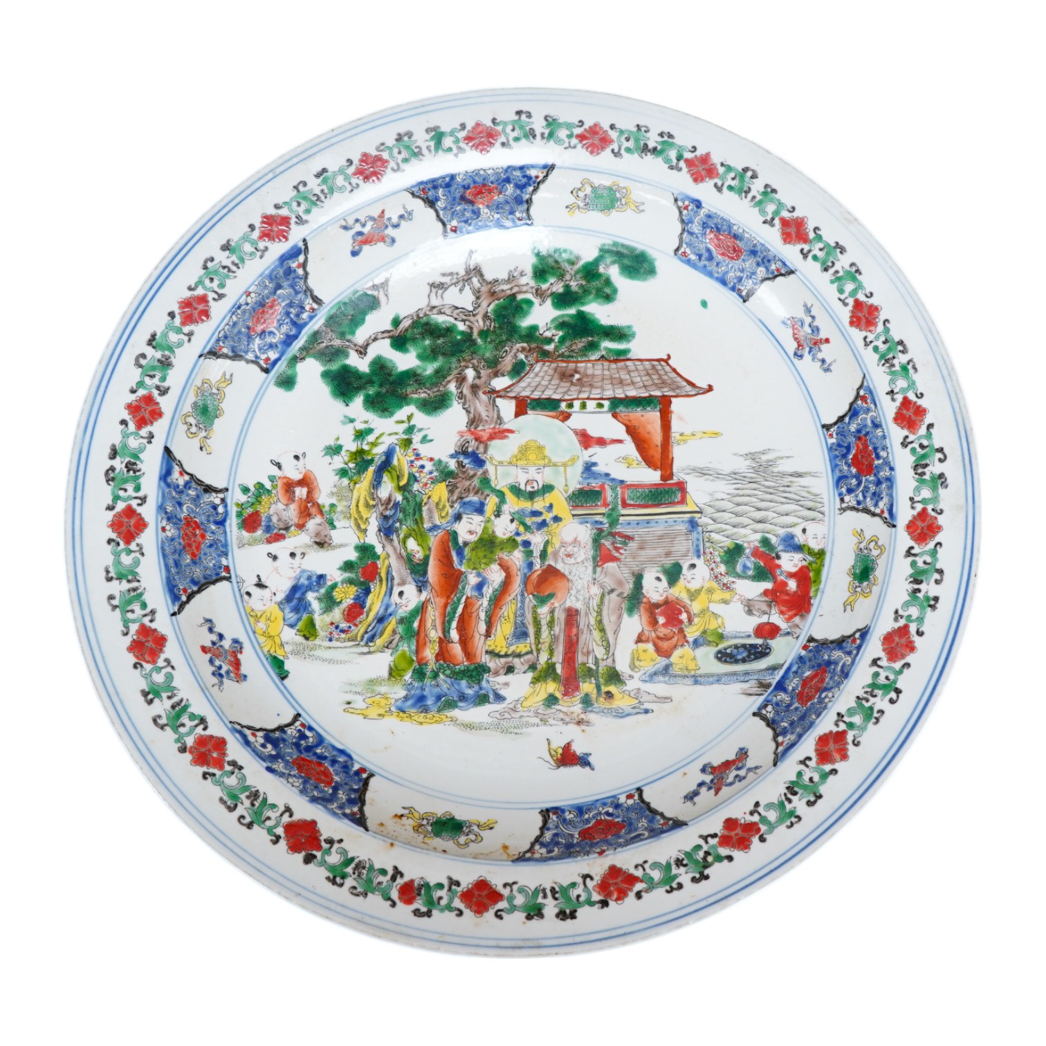 A Chinese famille verte charger with later Kangxi mark, 45.5cm diameter. Condition - fair